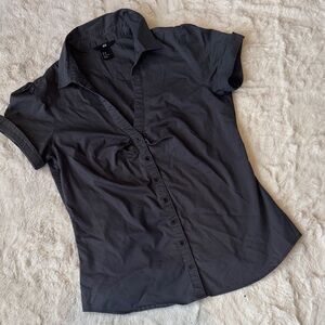H&M Slate Dark Gray Short Sleeve Button-Up Shirt